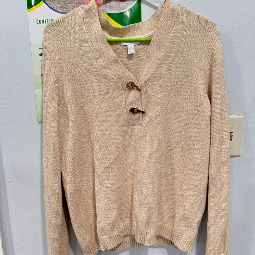 Elegant Cream Sweater with Toggle Detail